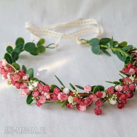 ozdoby do włosów wiśniowy wschód słońca - wianek z czerwonymi kwiatuszkami