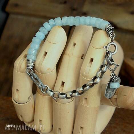 Bransoletka Akwamaryn - srebro oksydowane 925 z charms - Arvena