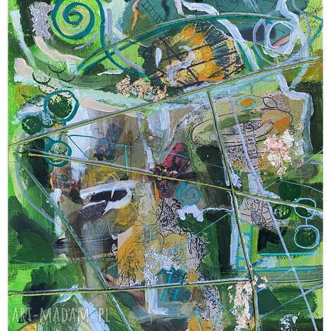 Zielony obraz abstrakcyjny - W sieci zależności (kolaż) 24x30 cm