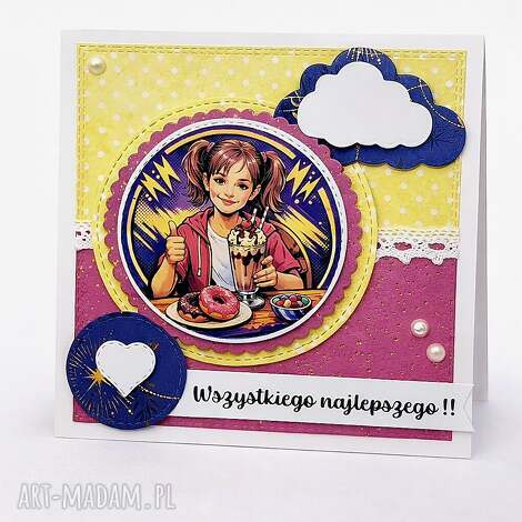 Kartka urodzinowa dla dziewczynki - scrapbooking 15x15, personalizowana z kopertą