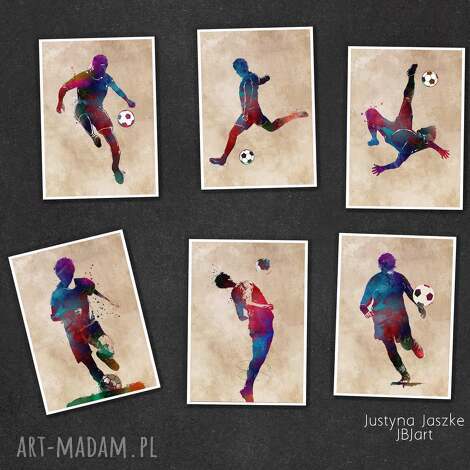 Piłka nożna - zestaw 6 grafik 13x18 cm, sportowa dekoracja dla kibica