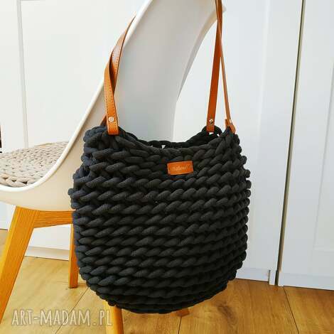 Boho Wave Bag - czarna torba na ramię szydełkowa ze sznurka (worek)