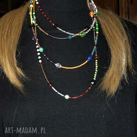 Boho bajecznie kolorowy naszyjnik z koralików seed beads - handmade, ok. 230 cm