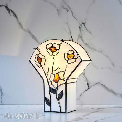 Lampa na biurko z bursztynem bałtyckim Tiffany - Amberlamp Oliwa