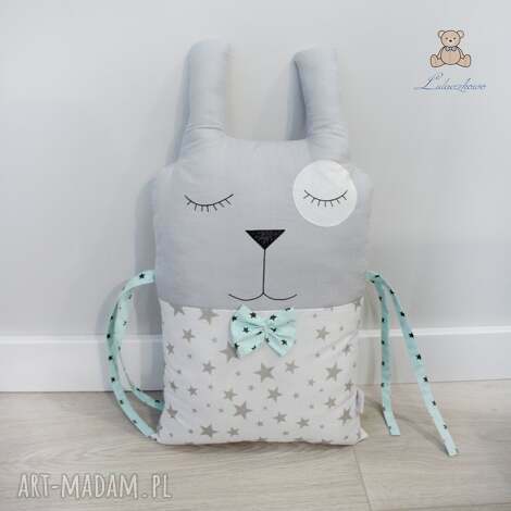 Poduszka dekoracyjna króliczek - ochraniacz do łóżeczka biało-szary (handmade)