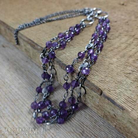 naszyjnik - subtelny z ametystem, srebro oksydowane ametyst