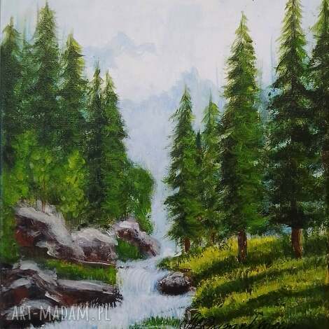 Obraz akrylowy „Świerkowa ściana” 30x24 cm - ręcznie malowany pejzaż