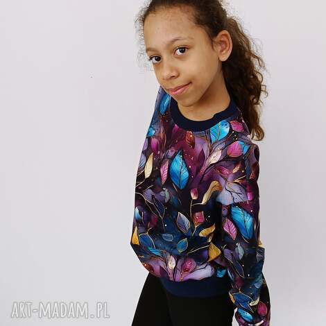 zielona nitka bluza dziecięca aurin fioletowe liście nocą