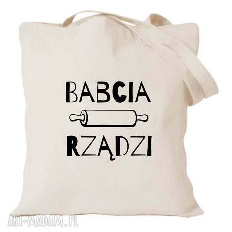 Torba z nadrukiem dla babci - prezent od wnuków na Dzień Babci (bawełniana, czarna lub ecru)