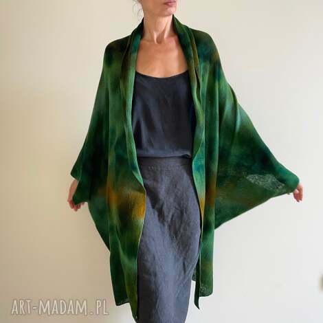 swetry kokon kardigan z wełny merino w zieleniach unikatowy płaszcz, ubiór
