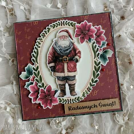 Kartka świąteczna Mikołaj 4 - ręcznie robiona scrapbooking z kopertą