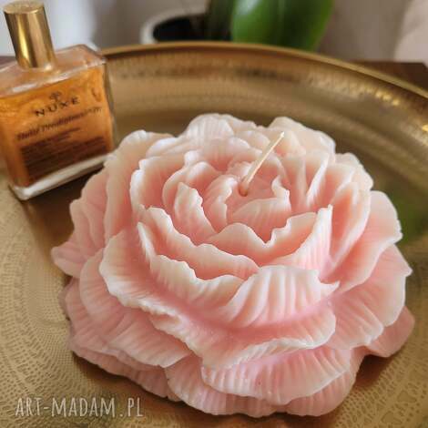 piękna duża świeca sojowa - piwonia, upominek dekoracja, prezent, walentynki