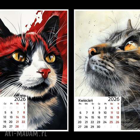 Kalendarz 2026 Koty 13x18 cm - autorski planner Justyny Jaszke