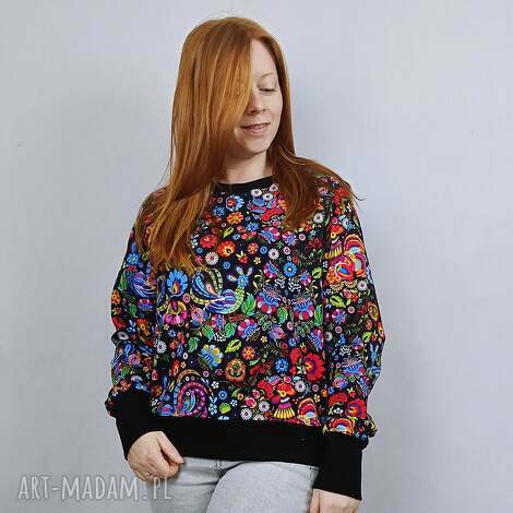 Bluza damska Nuri - wzór łowicki, 97% bawełny i raglanowe rękawy