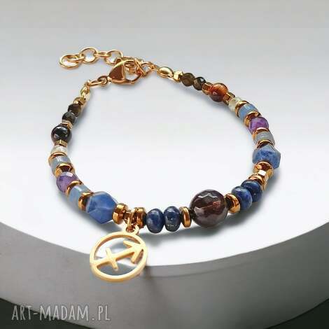 Bransoletka Strzelec Zodiac Collection Premium - pozłacana stal antyalergiczna i kamienie ochronne