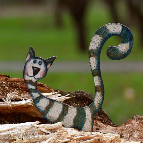 kot skarpetka - turkus magnes na lodówkę, dekoracja ze sklejki, koty, drobny