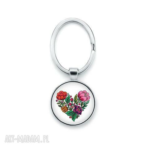 Brelok do kluczy LOVE FLOWERS - miłość kwiaty serce (ręcznie robiony)