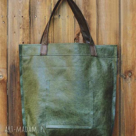 Duża torba na ramię ze skóry naturalnej Vintage Green Mr M (zielona)