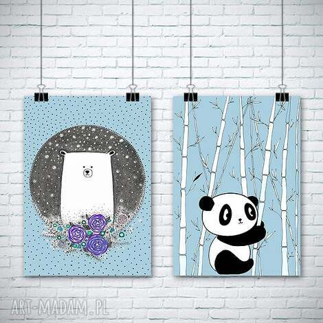zestaw dwóch prac a3 miś misio misiek, panda