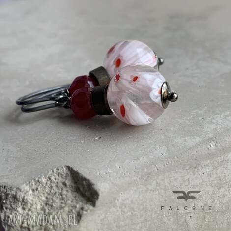 Kolczyki White Millefiori & Bordo - ręcznie robione