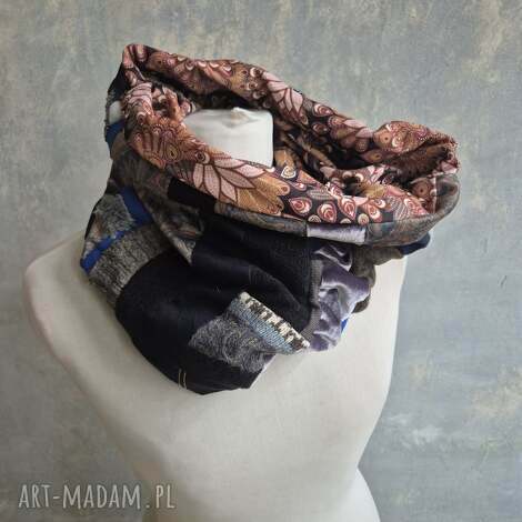 Kolorowy komin patchworkowy damski handmade 39 x 36 cm