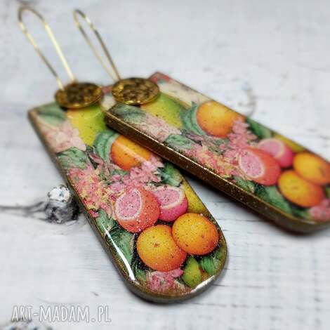 Kolczyki decoupage z żywicy na stali chirurgicznej - egzotyczny motyw