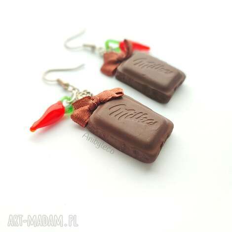 Kolczyki Czekoladki Chilli z FIMO - słodko-ostre wiszące handmade