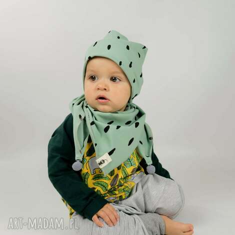 Czapka beanie PLAMKI miętowa - handmade z bawełny Cudi KIDS
