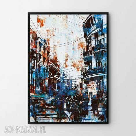 plakat obraz blue city 50x70 cm B2, abstrakcja, ramka