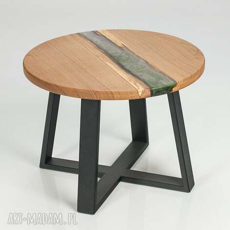 stolik kawowy, drewno naturalne połączone z żywicą dąb design