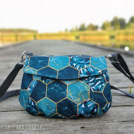 Torebka na ramię z klapką - morskie plastry miodu, wodoodporna, handmade - art-Madam.pl