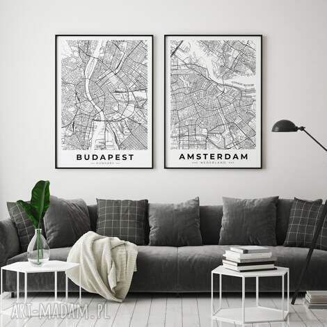 mapy miast - plakat budapeszt amsterdam 50x70 cm, mapa miasta