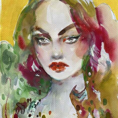 Mango Muse - akwarela na papierze 20,8x28,5 cm, portret kobiety | dopamine decor