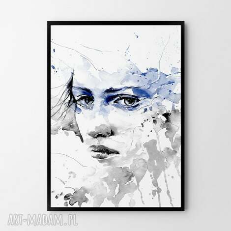 Plakat obraz Kobieta 30x40 cm - białe i niebieskie dekoracje Hogstudio