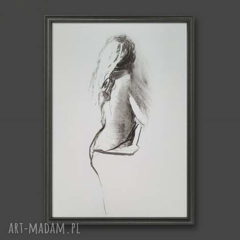 Grafika kobieca "Dress" 50x70 cm - czarno-biały szkic giclée fine art, ręcznie sygnowana