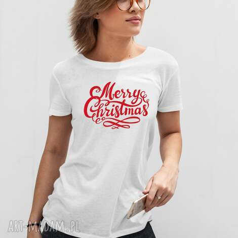 koszulka damska lub męska biała - merry christmas t-shirt męski, damski