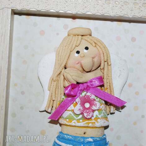 obrazek dla iwonki - aniołek z masy solnej w ramce - anioły, masa solna