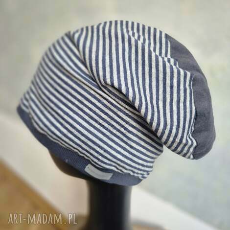 Ruda Klara, czapka w paski smerfetka na podszewce,dobra na codzienne noszenie,uniwersalna