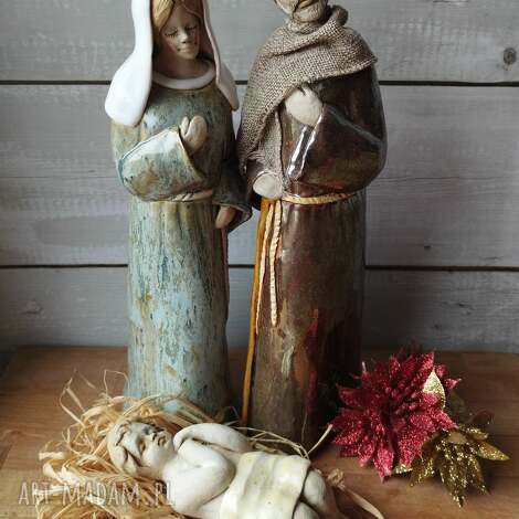 Święta Rodzina z Dzieciątkiem do stajenki - ceramika handmade z gliny szamotowej (ok. 30 cm)
