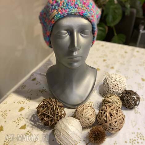 ciepła czapka robiona na szydełku, smerfetka, czapka zimowa