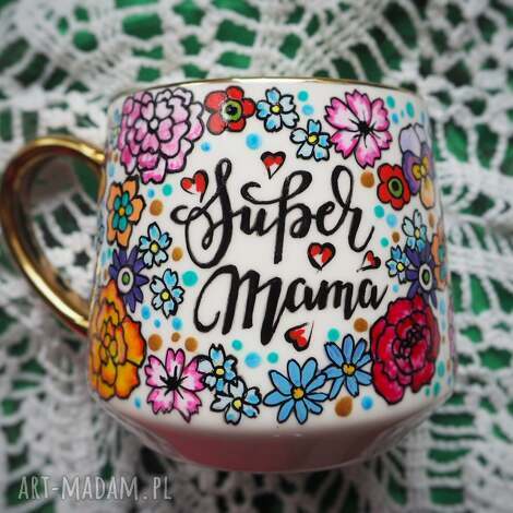 ręcznie malowany kubek w kwiaty dzień matki malowana porcelana, upominek