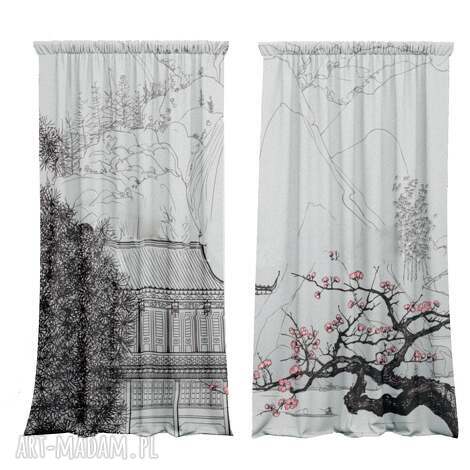 Ręcznie szyte zasłony welurowe Japan View - komplet 2 szt, zaciemniające