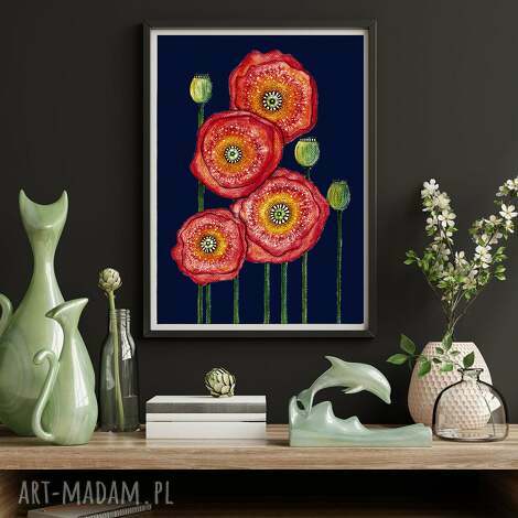 Plakat A2 „Maki” na matowym papierze 250g - kwiatowa grafika do salonu i sypialni
