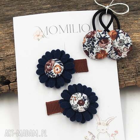 Komplet do włosów dla dziewczynki Nina - gumeczki i spineczki Momilio Art handmade