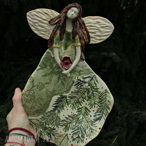 ceramika anioł zimowy aniołek, prezent na chrzest