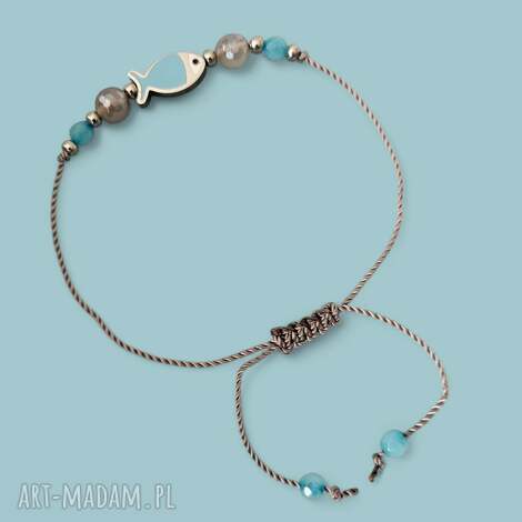 Bransoletka regulowana rybka MARINE - agat i jadeit | handmade