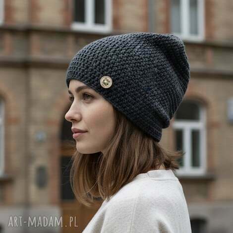 Czapka przejściowa cienka beanie Smerf z bawełny S/M - antracyt