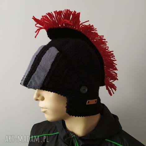 męska czapka hełm rycerza na zimę ręcznie robiona - czapka męska