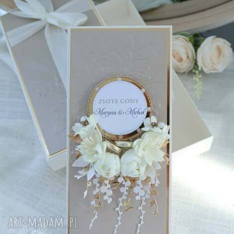 elegancka kartka w pudełku na złote gody - prezent 50 lecie ślubu