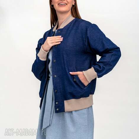 Niebieska bejsbolówka jeansowa na napy - kurtka handmade Trzy ForU